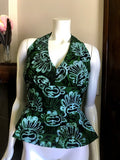 Flirty African Batik Halter Top with Peplum made from Green and Black Batik Cotton