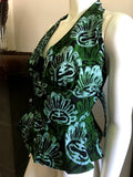 Flirty African Batik Halter Top with Peplum made from Green and Black Batik Cotton