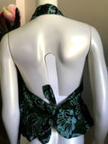 Flirty African Batik Halter Top with Peplum made from Green and Black Batik Cotton