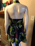 Flirty Halter Sundress in Purple and Yellow African Wax Block Cotton