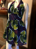 Flirty Halter Sundress in Purple and Yellow African Wax Block Cotton