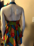 Flirty Halter Sundress in Blue, Lime Green and Red African Wax Block Cotton