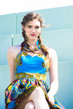 Halter neck sundress in rich dashiki and feather African ankara prints