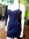 Navy and Black Fitted Sweetheart Bombshell Dress in Stretch Denim with Zipper Piping