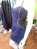 Navy and Black Fitted Sweetheart Bombshell Dress in Stretch Denim with Zipper Piping