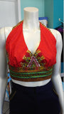 Flirty Red Ankara Midriff Halter in African Wax Block Java Dashiki Cotton