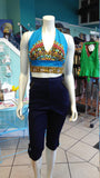 Reversible Flirty Ankara Midriff Halter in African Peacock Dashiki Print