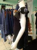Black Stretch Knit Dress with Flutter Sleeves and Fitted Shape
