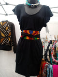 Black Stretch Knit Dress with Flutter Sleeves and Fitted Shape