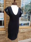 Black Stretch Knit Dress with Flutter Sleeves and Fitted Shape