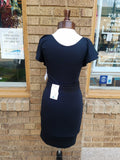 Black Stretch Knit Dress with Flutter Sleeves and Fitted Shape