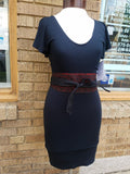 Black Stretch Knit Dress with Flutter Sleeves and Fitted Shape