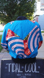 Blue and Red Dashiki Unisex Bomber Jacket, Fully Reversible to Denim and Black