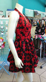 Flirty Halter Ankara Sundress in Bold Red and Black African Wax Block Cotton