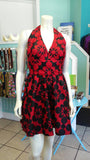 Flirty Halter Ankara Sundress in Bold Red and Black African Wax Block Cotton
