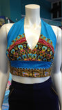 Reversible Flirty Ankara Midriff Halter in African Peacock Dashiki Print