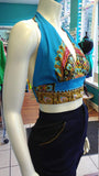 Reversible Flirty Ankara Midriff Halter in African Peacock Dashiki Print