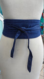 Reversible Kente and Denim Obi Belt