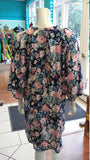 Silky Flutter Sleeve Tunic Dress with Shirttail Hem in Navy Floral