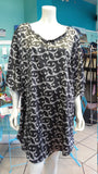 Silky Flutter Sleeve Tunic Dress with Shirttail Hem in Silver and Black
