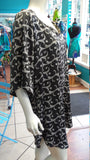 Silky Flutter Sleeve Tunic Dress with Shirttail Hem in Silver and Black