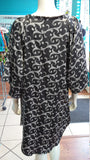 Silky Flutter Sleeve Tunic Dress with Shirttail Hem in Silver and Black