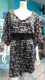 Silky Flutter Sleeve Tunic Dress with Shirttail Hem in Silver and Black