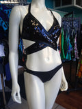 Sequin and Liquid Black Wrap Bikini