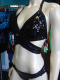 Sequin and Liquid Black Wrap Bikini