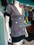 Athletic Hoodie Dress in Pink African Kente Cloth and Grey Polka Dot Sweatshirt Knit