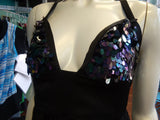 Flirty Gunmetal Sequin Cocktail Dress with Sequin Skirt and Plunge Neckline