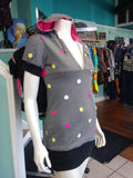 Athletic Hoodie Dress in Pink African Kente Cloth and Grey Polka Dot Sweatshirt Knit
