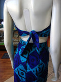 African Batik Mermaid Dress with Halter Midriff with Kukui Beads and 2 Layered Full Length Skirt