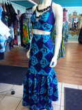 African Batik Mermaid Dress with Halter Midriff with Kukui Beads and 2 Layered Full Length Skirt