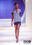 Athletic Hoodie Dress in Pink African Kente Cloth and Grey Polka Dot Sweatshirt Knit