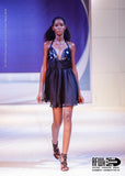 Flirty Gunmetal Sequin Cocktail Dress with Sequin Skirt and Plunge Neckline