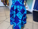 African Batik Mermaid Dress with Halter Midriff with Kukui Beads and 2 Layered Full Length Skirt