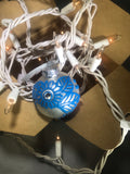 Small Hand Painted White Satin Glass Ornament with Henna Art in Blue