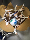 Small Hand Painted Blue, Green and White Glass Ornament with Henna Art