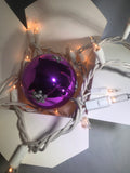 Medium Hand Painted Purple and Silver Glass Ornament with Henna Art