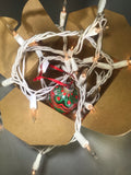 Hand Painted Clear Glass Ornament with Red and Green Henna Art