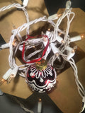 Small Hand Painted Red and White Glass Ornament with Henna Art