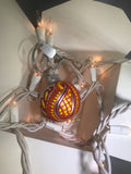Small Hand Painted Red and Orange Ornament with Henna Art on White Satin Glass Bulb