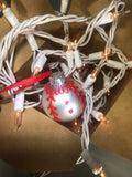 Small Hand Painted White Satin Glass Ornament with Red Henna Art