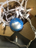 Small Hand Painted White Satin Glass Ornament with Henna Art in Blue