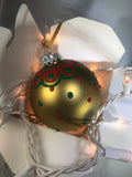 Large Hand Painted Ornament with Henna Art on Gold Glass Bulb