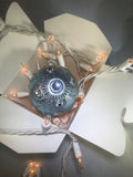Hand Painted Ornament Blue Glitter and Silver Christmas Bulb