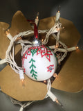 Medium Hand Painted White, Red and Green Glass Ornament with Henna Art