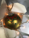 Large Hand Painted Ornament with Henna Art on Gold Glass Bulb