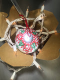 Medium Hand Painted White, Red and Green Glass Ornament with Henna Art